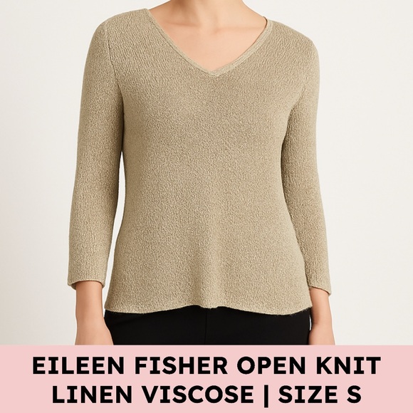 Eileen Fisher Linen Knit Sweater Neutral V-Neck Minimalist...
